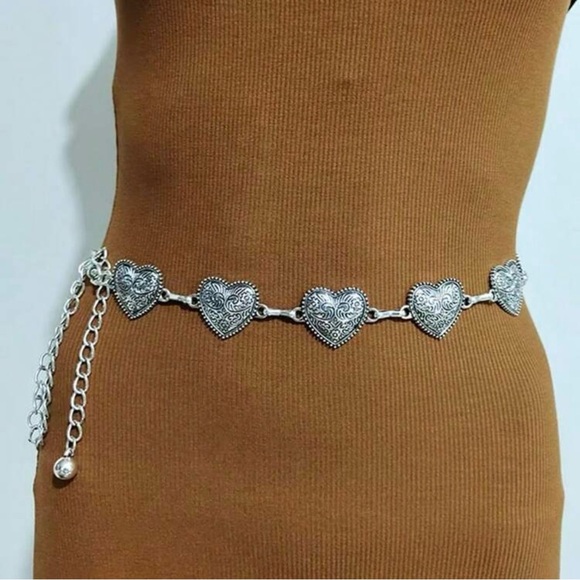 Accessories - Cute Silver Heart Chain Belt Western One Size